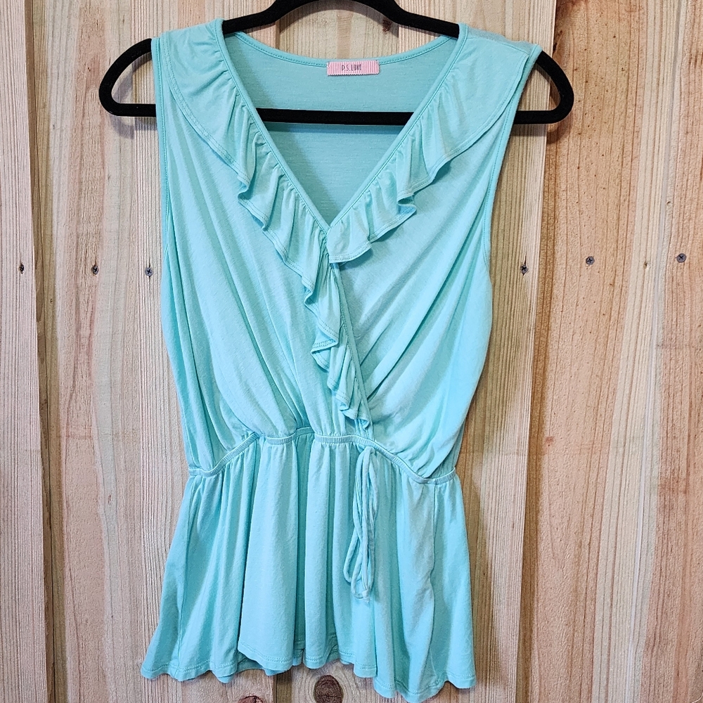 Women's Light Blue Ruffle Top ADORABLE TOP "Light BLUE" 95%Rayon AQUA COLOR